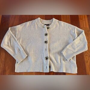 Quince 100% Organic Cotton Cropped Cardigan S; Speckled Beige